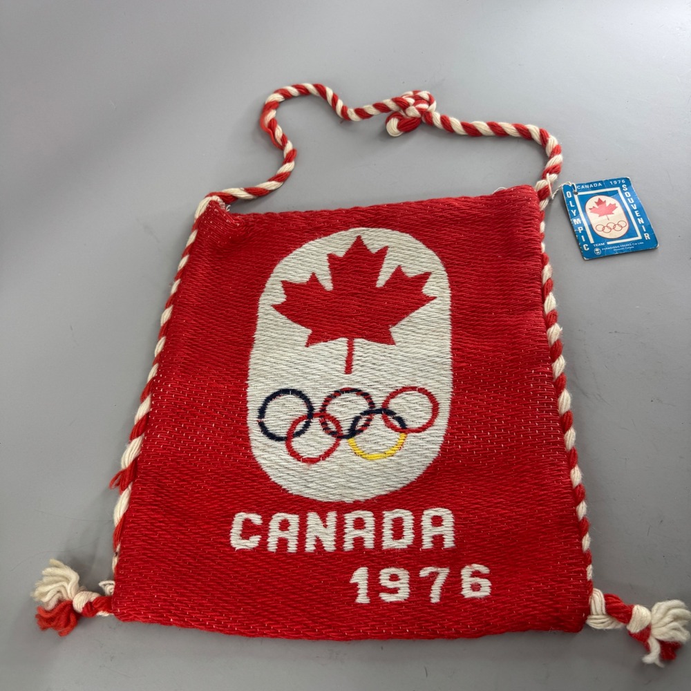 Vintage 1976 Montreal Canada Olympics Souvenir Bag Woven Cycling Red White